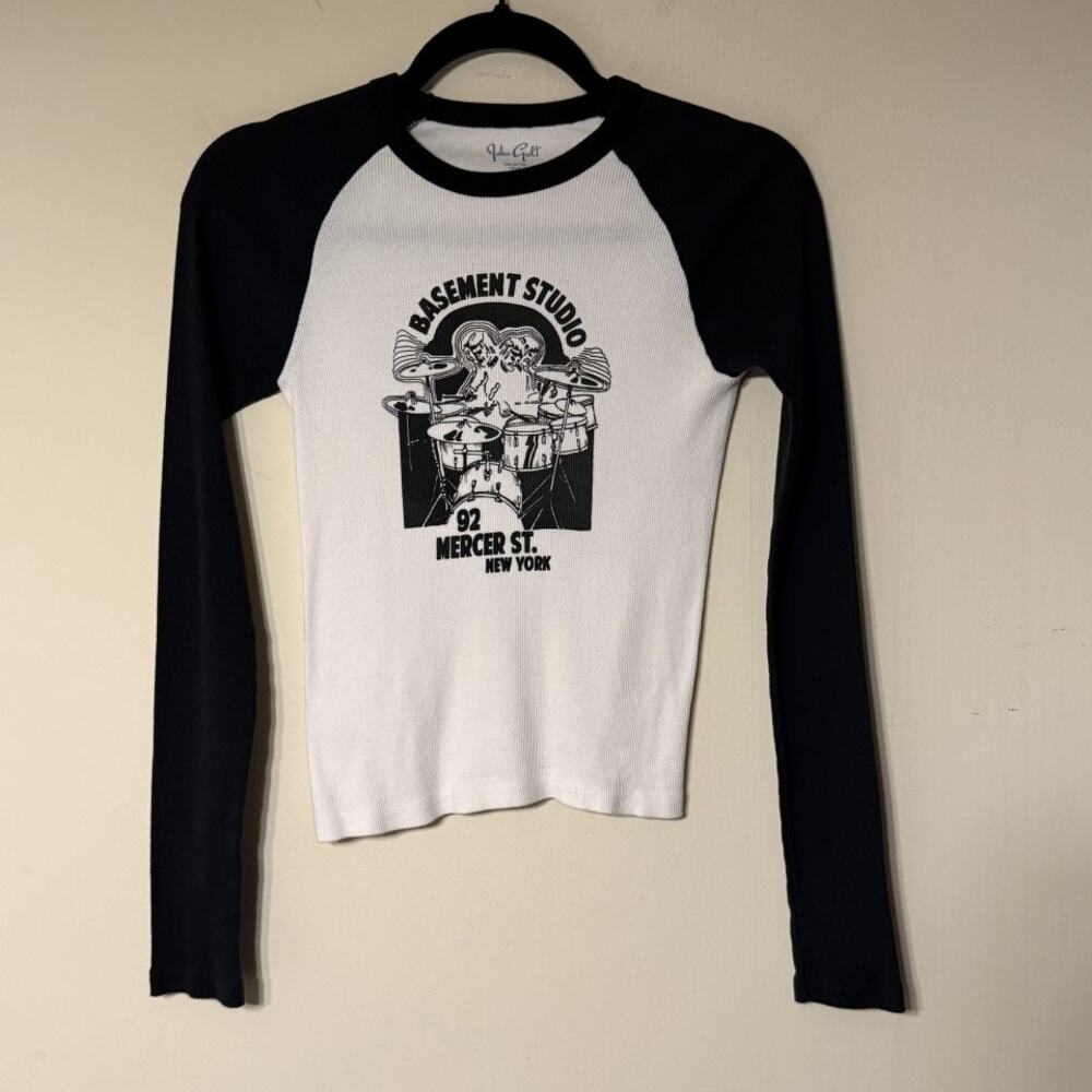 John Galt One Size Bella Basement Studio Long Sleeve Ribbed Graphic Tee Retro